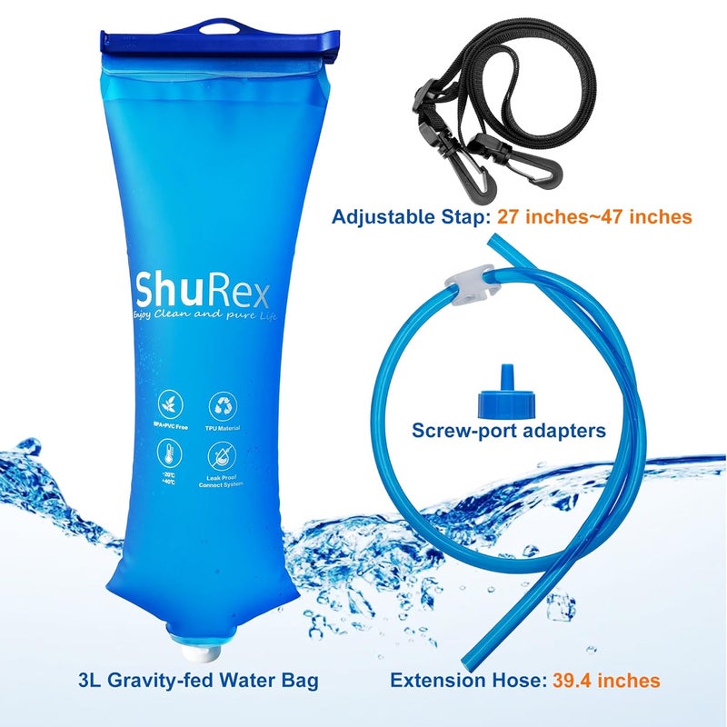 ShuRex 3L Gravity-Fed Water Bag for Sawyer Water Filtration System Survival Water Filter Straw, Compatible with LifeStraw and Other Water Filter Straw, Foldable, BPA-Free (3L) - Image 2